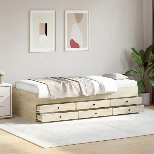 Sofá-Cama com Gavetas Sem Colchão 100x200 cm Carvalho Sonoma