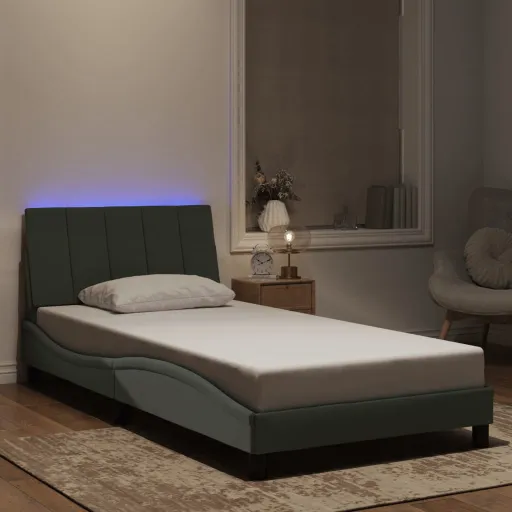 Estrutura de Cama com LED Sem Colchão Hanko 100x200 cm Veludo Cinzento-Claro