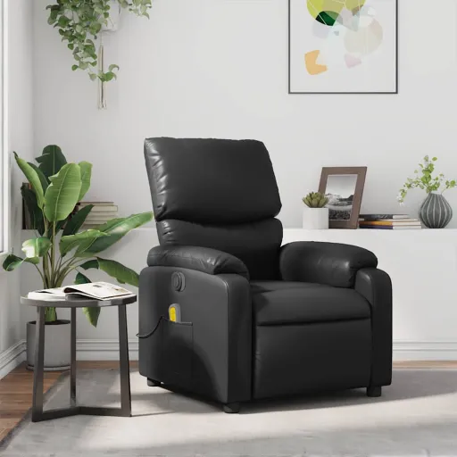 Poltrona de Massagens Reclinável Couro Artificial Preto