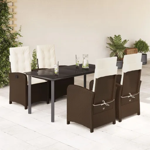 Conjunto Jantar p/ Jardim c/ Almofadões Vime PE Castanho (5 pcs)
