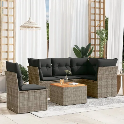 Conjunto Sofás de Jardim com Almofadões Vime Cinzento (6 pcs)