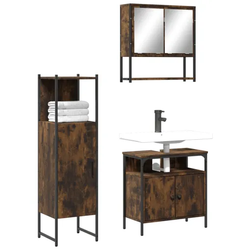 Conjunto de Móveis WC Madeira Processada Carvalho Fumado (3 pcs)
