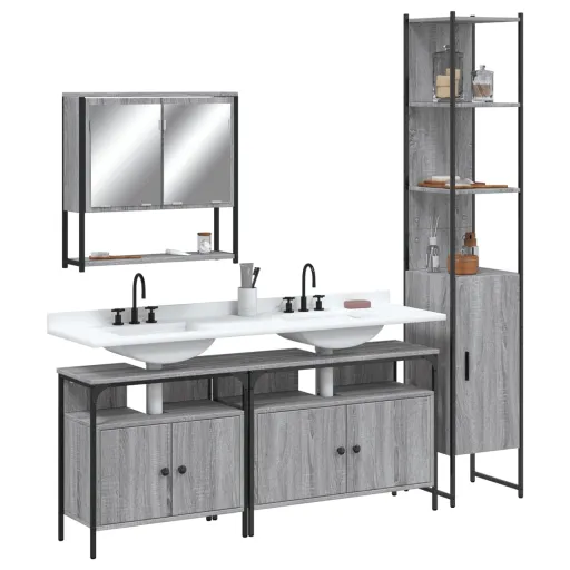 Conjunto Móveis Casa de Banho Madeira Proc. Cinza Sonoma (4 pcs)