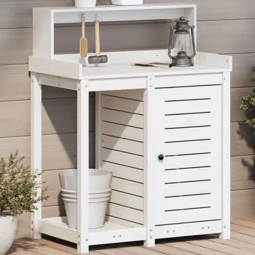 Mesa de Jardinagem com Prateleiras Madeira Pinho Maciça Branco