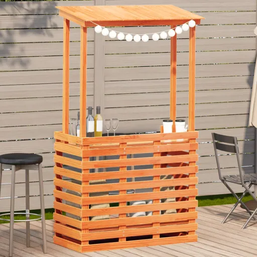 Mesa de Bar para Exterior com Telhado Madeira Maciça Castanho