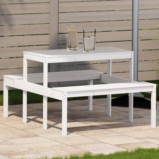 Mesa de Piquenique 110x134x75 cm Madeira de Pinho Maciça Branco