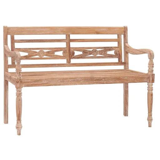 Banco Batávia 120 cm Madeira de Teca Maciça Branco Lavado