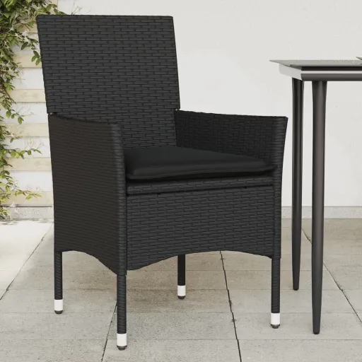 Cadeiras de Jardim com Almofadões   Vime PE Preto (2 pcs)