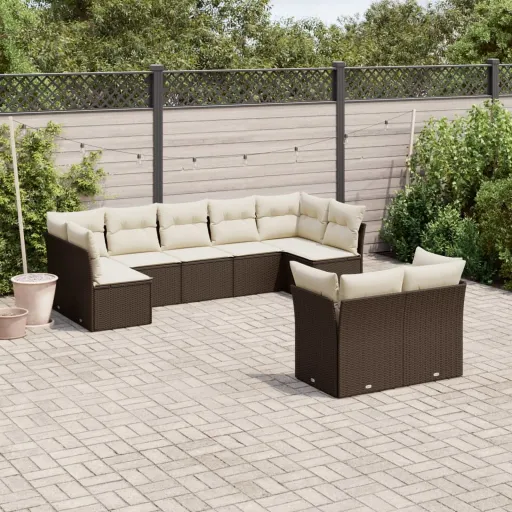 Conjunto Sofás p/ Jardim c/ Almofadões Vime PE Castanho (9 pcs)