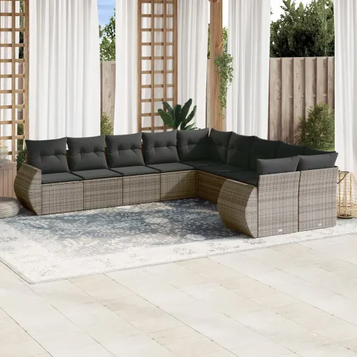 Conjunto Sofás de Jardim c/ Almofadões Vime PE Cinzento (11 pcs)