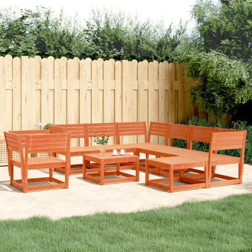 Conjunto Lounge de Jardim Pinho Maciço Castanho-Mel (8 pcs)