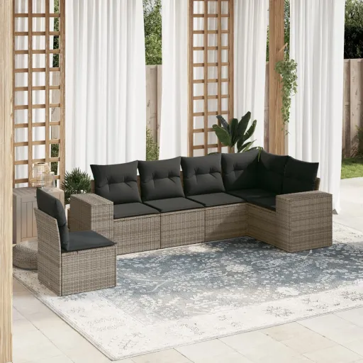 Conjunto Sofás de Jardim com Almofadões Vime Cinzento (6 pcs)