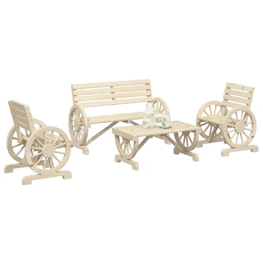 Conjunto Lounge de Jardim Madeira de Abeto Maciça (4 pcs)