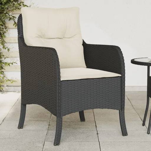 Cadeiras de Jardim com Almofadões   Vime PE Preto (2 pcs)