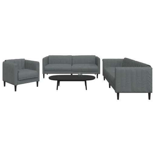 Conjunto de Sofás Tecido Cinzento-Escuro (3 pcs)