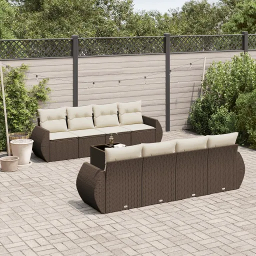 Conjunto Sofás p/ Jardim c/ Almofadões Vime PE Castanho (9 pcs)