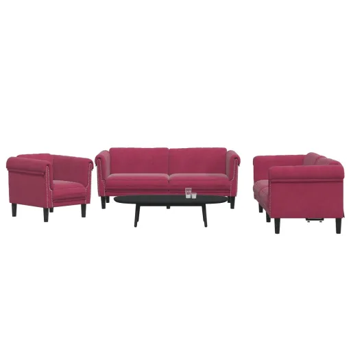 Conjunto de Sofás Veludo Vermelho-Tinto (3 pcs)