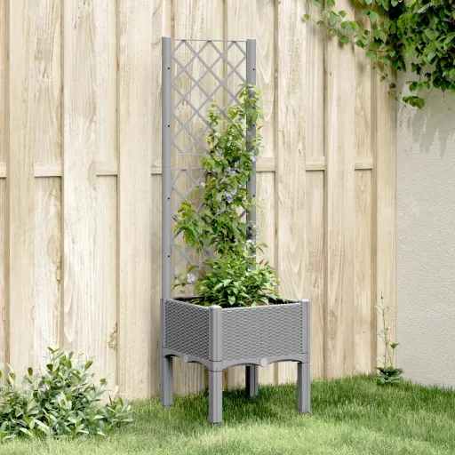Vaso/Floreira Jardim c/ Treliça 40x40x142 cm PP Cinzento-Claro