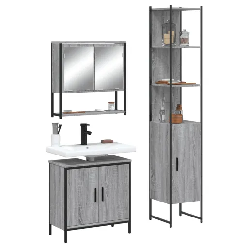 Conjunto Móveis Casa de Banho Madeira Proc. Cinza Sonoma (3 pcs)