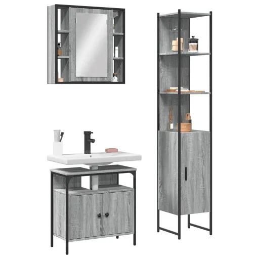 Conjunto Móveis WC Derivados de Madeira Cinzento Sonoma (3 pcs)