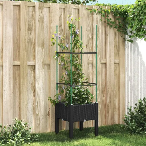 Vaso/Floreira de Jardim c/ Treliça 40x40x142,5 cm PP Preto