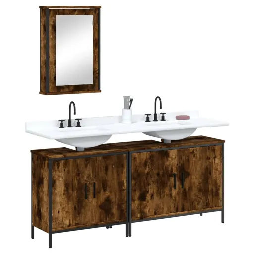 Conjunto de Móveis WC Madeira Processada Carvalho Fumado (3 pcs)