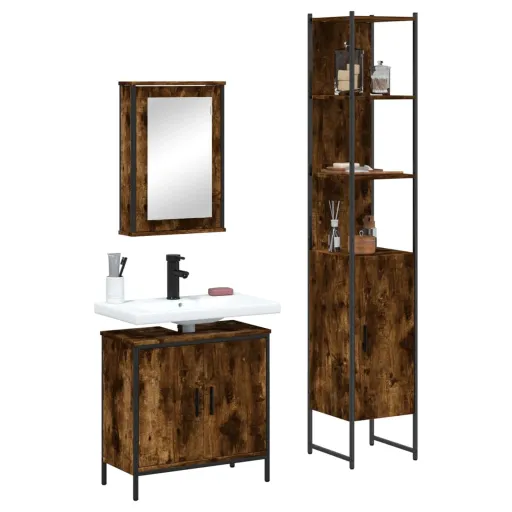 Conjunto de Móveis WC Madeira Processada Carvalho Fumado (3 pcs)