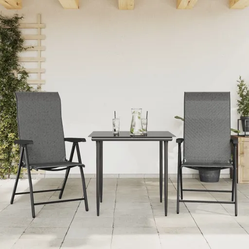 Cadeiras de Jardim Dobráveis   Vime PE Cinzento (2 pcs)