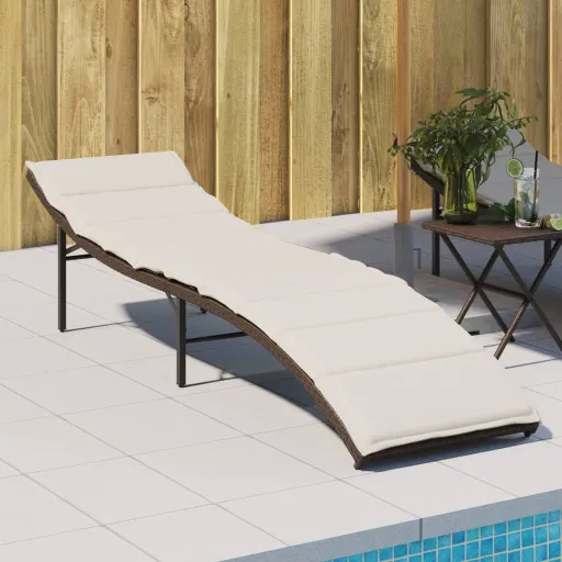 Espreguiçadeira com Almofadão 55x199x50 cm Vime PE Castanho