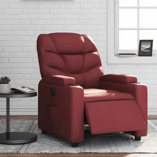 Poltrona Reclinável Elétrica Couro Artificial Vermelho Tinto
