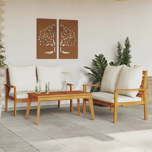 Conjunto Lounge de Jardim c/ Almofadões Acácia Maciça (3 pcs)