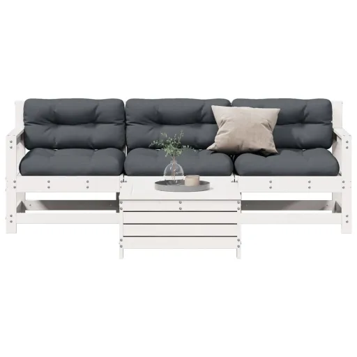 Conj. Lounge de Jardim c/ Almofadões Pinho Maciço Branco (4 pcs)