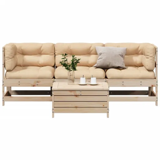 Conjunto Lounge de Jardim c/ Almofadões Pinho Maciço (4 pcs)