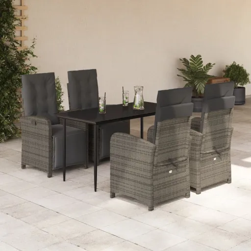 Conjunto de Jantar p/ Jardim c/ Almofadões Vime PE Cinza (5 pcs)