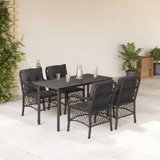 Conjunto de Jantar p/ Jardim c/ Almofadões Vime PE Preto (5 pcs)