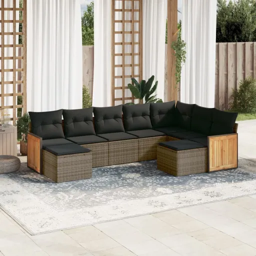 Conjunto Sofás p/ Jardim com Almofadões Vime PE Cinzento (9 pcs)