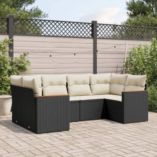 Conjunto Sofás de Jardim c/ Almofadões Vime PE Preto (6 pcs)