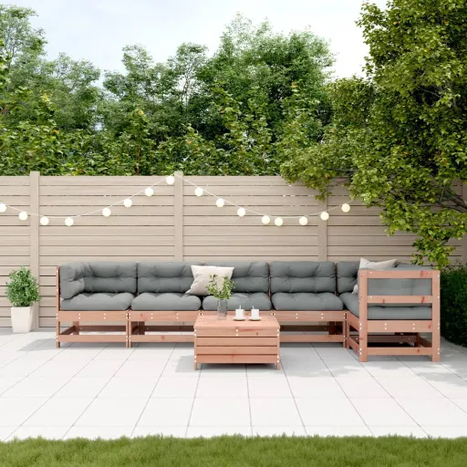Conj. Lounge Jardim com Almofadões Madeira Douglas Maciça (7 pcs)
