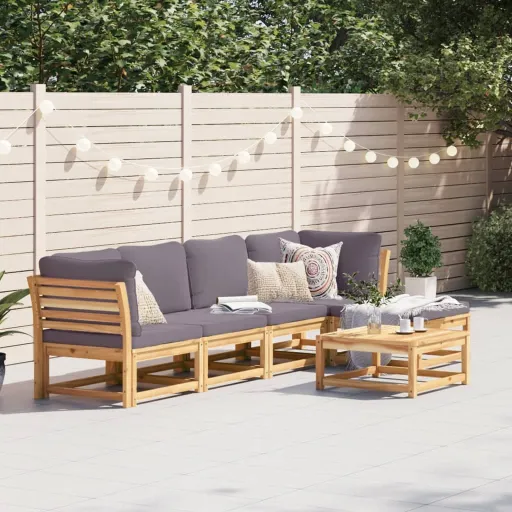 Conjunto Lounge Jardim c/Almofadões Madeira Maciça Acácia (6 pcs)