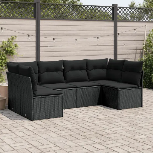 Conjunto Sofás de Jardim c/ Almofadões Vime PE Preto (6 pcs)