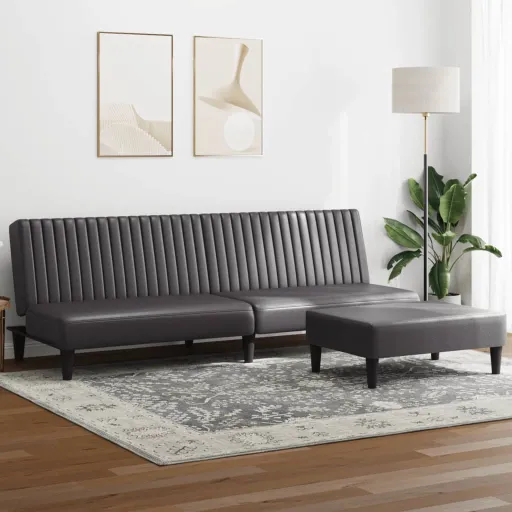 Conjunto de Sofás Couro Artificial Cinzento (2 pcs)