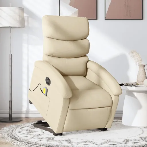 Poltrona Elétrica Elevatória Massagens Tecido Creme