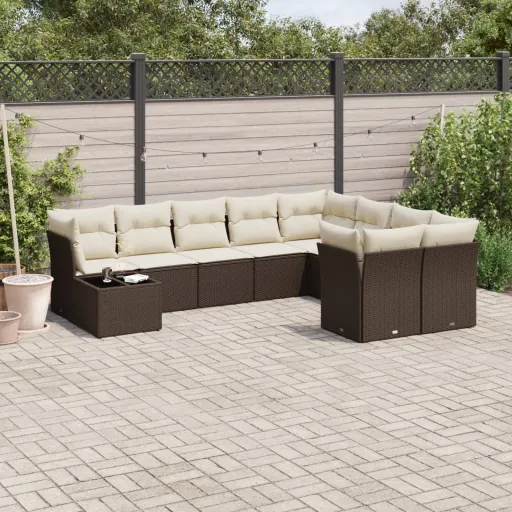 Conj. Sofás Jardim com Almofadões Vime PE Castanho (10 pcs)