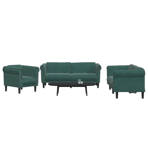 Conjunto de Sofás Veludo Verde-Escuro (3 pcs)