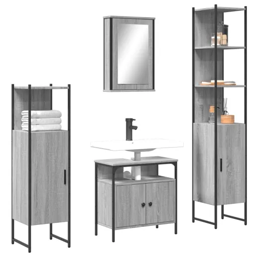 Conjunto Móveis Casa de Banho Madeira Proc. Cinza Sonoma (4 pcs)