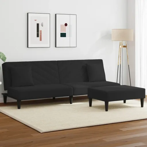 Conjunto de Sofás com Almofadas Veludo Preto (2 pcs)