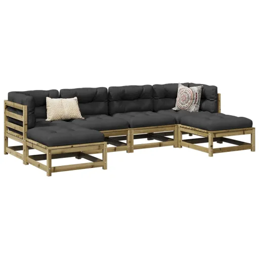 Conjunto Sofás de Jardim c/ Almofadões Pinho Impregnado (6 pcs)