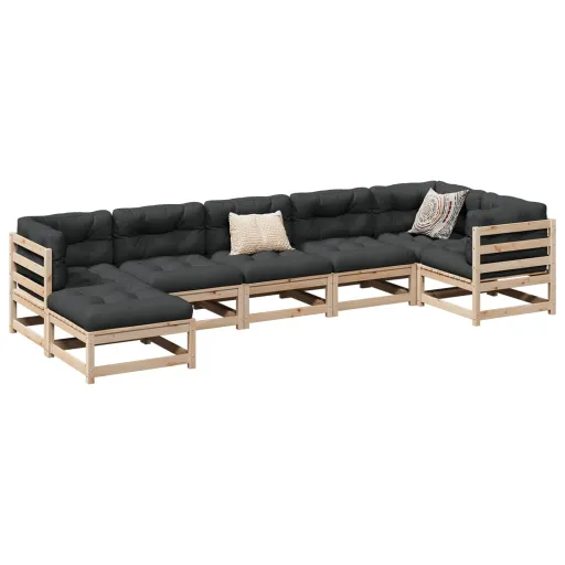 Conjunto Sofás de Jardim com Almofadões Pinho Maciço (7 pcs)