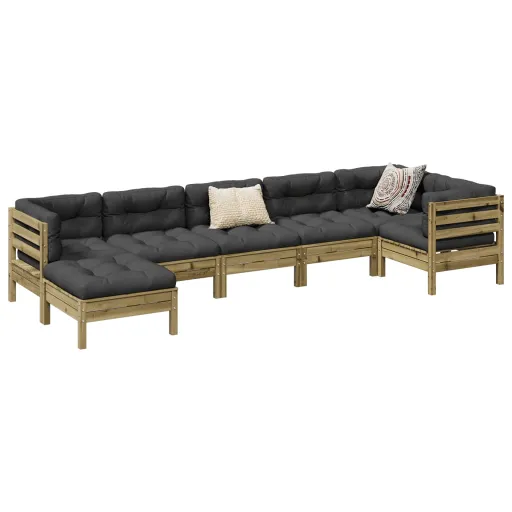 Conjunto Sofás de Jardim c/ Almofadões Pinho Impregnado (7 pcs)
