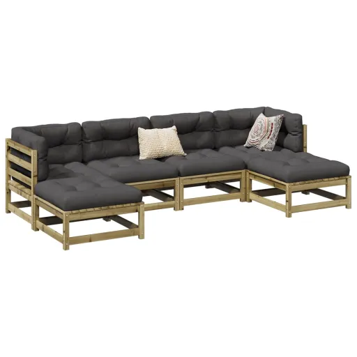 Conjunto Sofás de Jardim c/ Almofadões Pinho Impregnado (6 pcs)